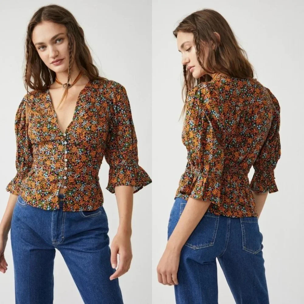 Free People I Found You Printed Top Size XS NWOT $98